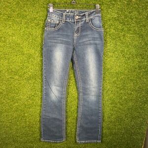 Cedar Rose Girls 14 Blue Bootcut Jeans Embroidered Sequin Flap Pocket Stretch